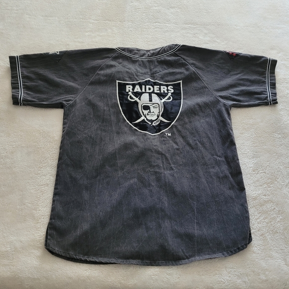 Vintage STARTER LA Oakland Las Vegas Raiders NFL 🏈 Acid Wash Baseball Jersey - Picture 8 of 10